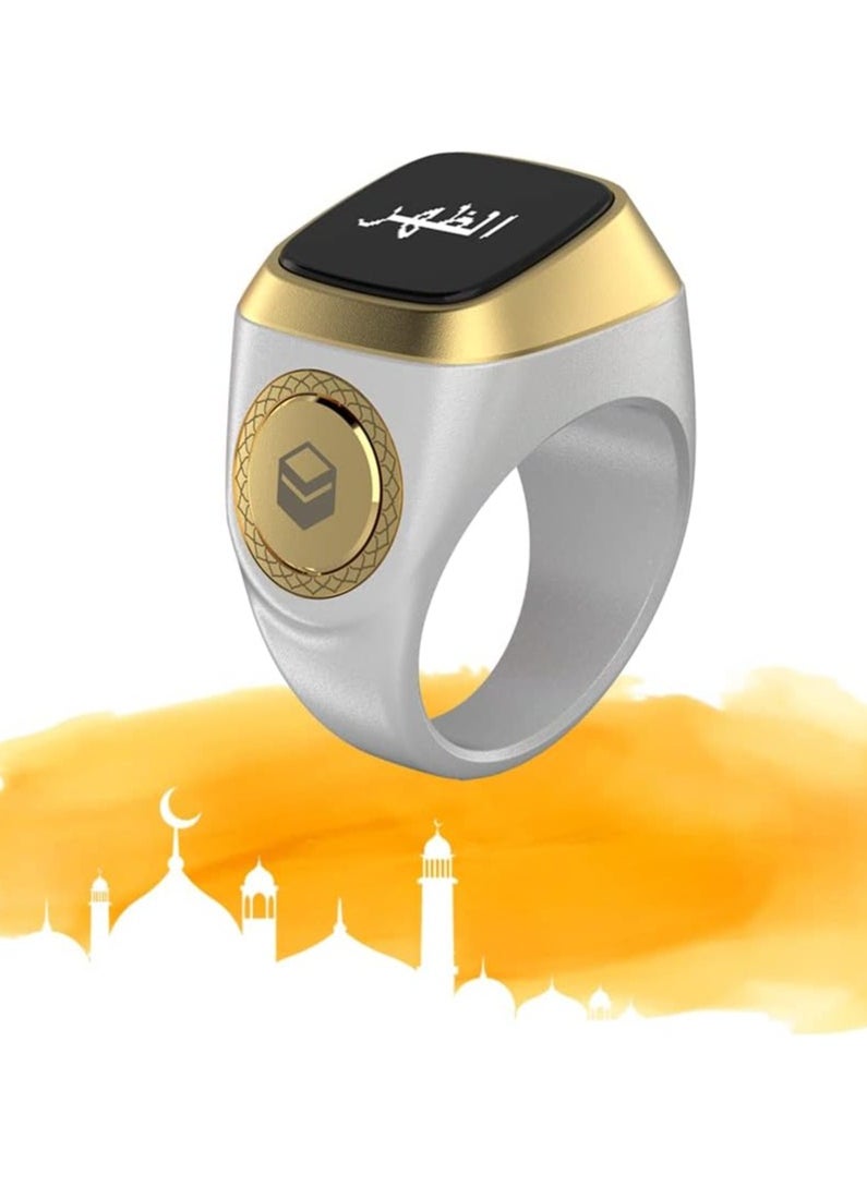 iQIBLA Smart Tasbih Zikr Ring, Muslim Prayer, Prayer Timing Reminder, Oled Display, Tasbih Counter, Smart Ring, Wearable Technology, Waterproof Space Grey 20MM Zikr Plus USB Cable (White)