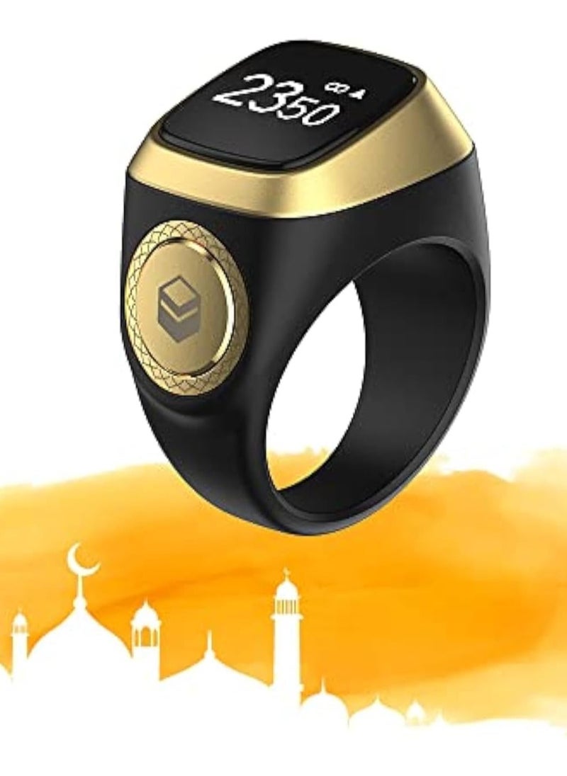 iQIBLA Smart Tasbih Zikr Ring- Muslim Prayer- Prayer timing reminder- OLED display- Tasbih Counter- Smart Ring- Wearable Technology- Waterproof Black 20MM