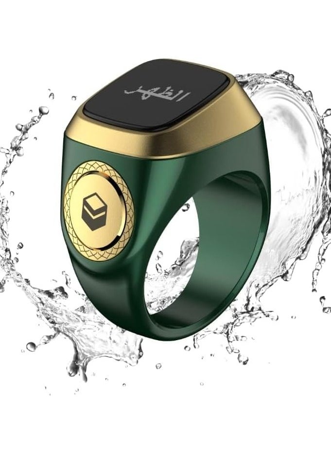 iQIBLA Smart Tasbih Zikr Ring, Muslim Prayer, Prayer Timing Reminder, Oled Display, Tasbih Counter, Smart Ring, Wearable Technology, Waterproof Space Grey 20MM Zikr Plus USB Cable (Green)