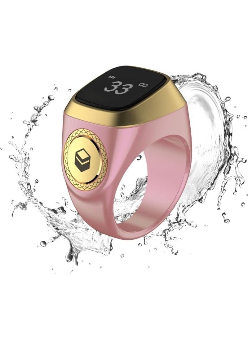 iQIBLA Smart Tasbih Zikr Ring- Muslim Prayer- Prayer Timing Reminder OLED Display Tasbih Counter Smart Ring Wearable Technology Waterproof (18MM Plastic, Pink)