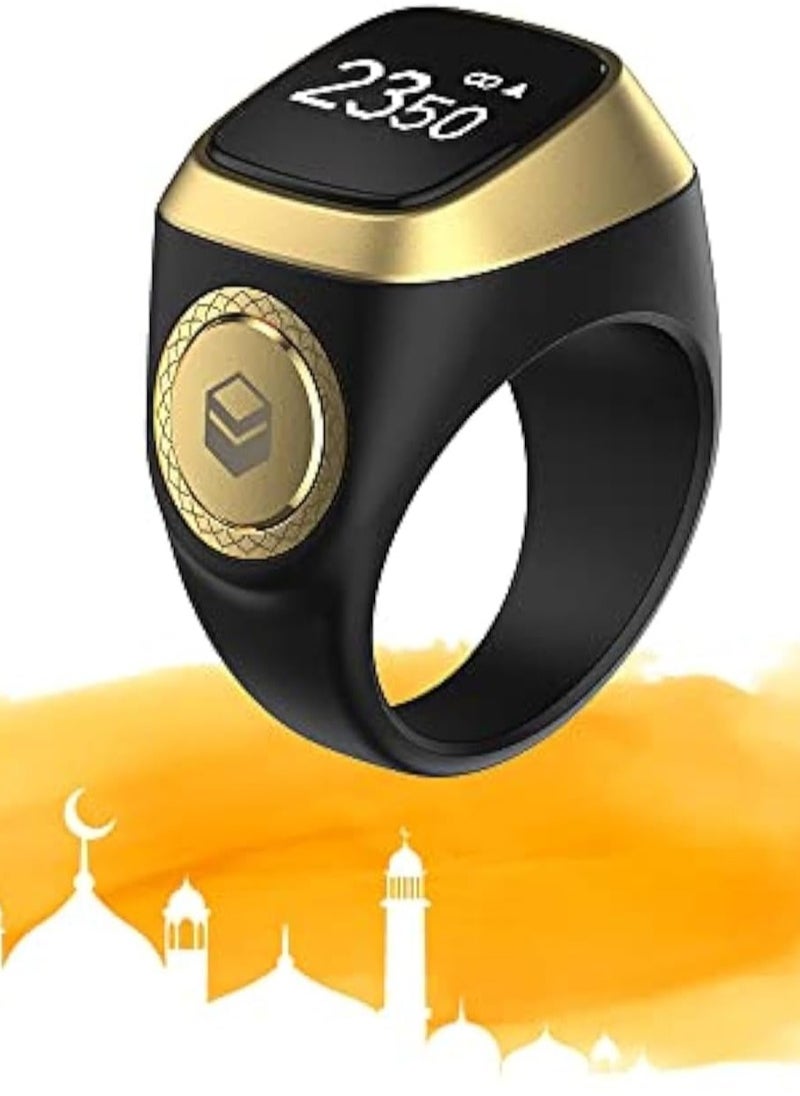 iQIBLA Smart Tasbih Zikr Ring- Muslim Prayer- Prayer timing reminder- OLED display- Tasbih Counter- Smart Ring- Wearable Technology- Waterproof Black 20MM