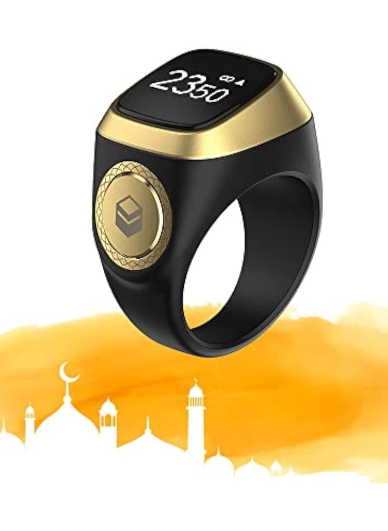 iQIBLA Smart Tasbih Zikr Ring- Muslim Prayer- Prayer timing reminder- OLED display- Tasbih Counter- Smart Ring- Wearable Technology- Waterproof Black 18MM