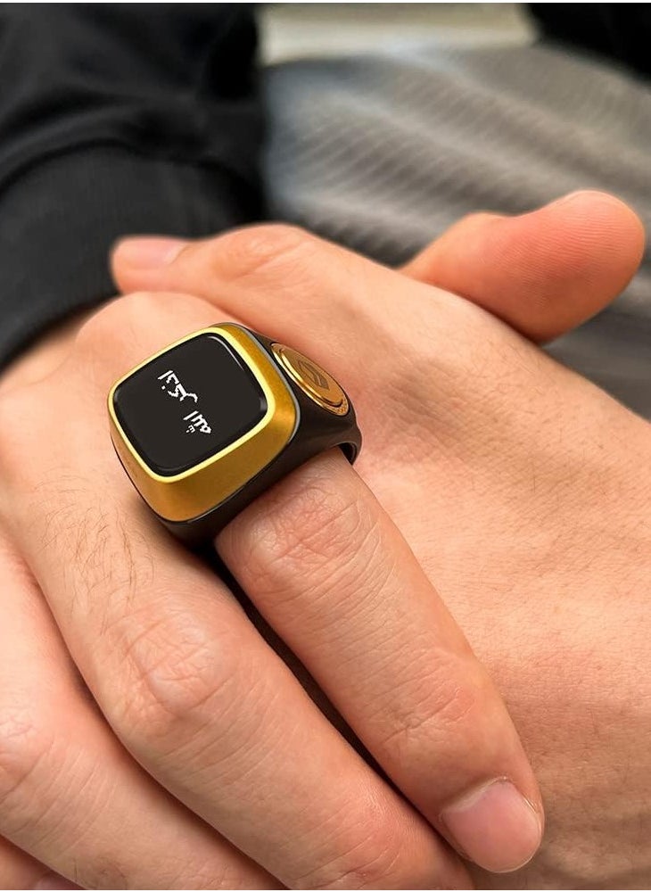 iQIBLA Smart Tasbih Zikr Ring- Muslim Prayer- Prayer timing reminder- OLED display- Tasbih Counter- Smart Ring- Wearable Technology- Waterproof Black 18MM