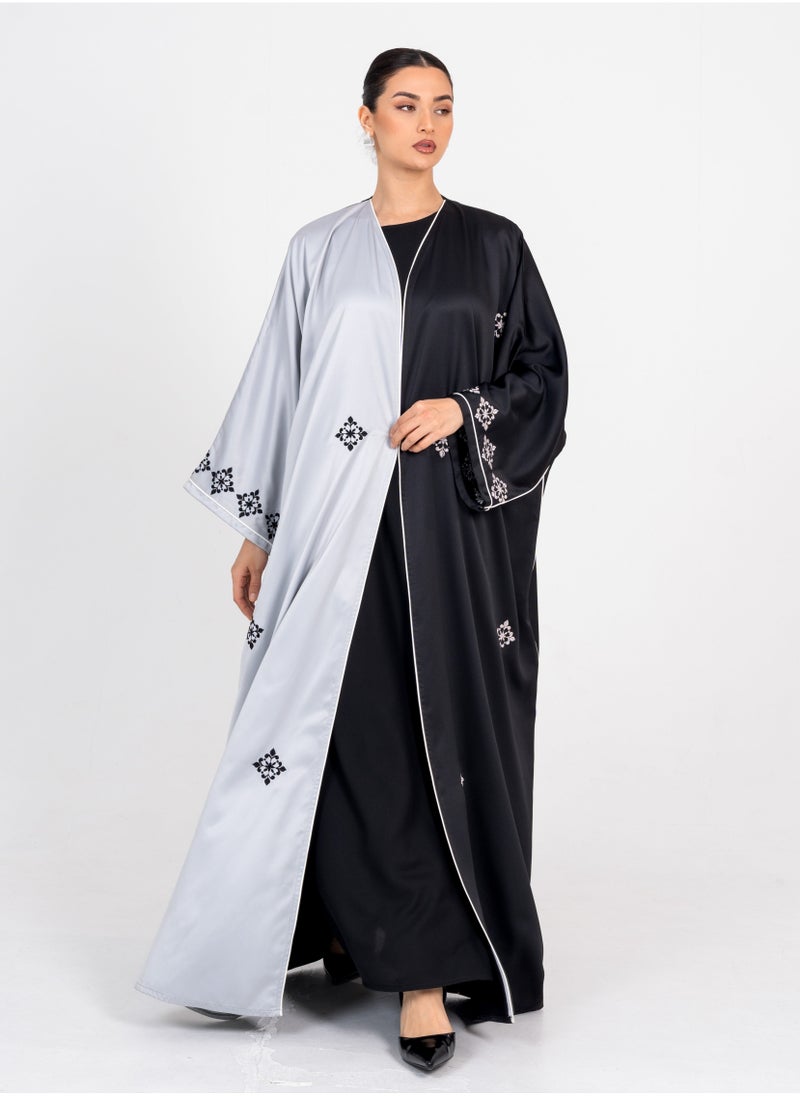Elegant Black Bisht with Embroidery Black & Silver Side