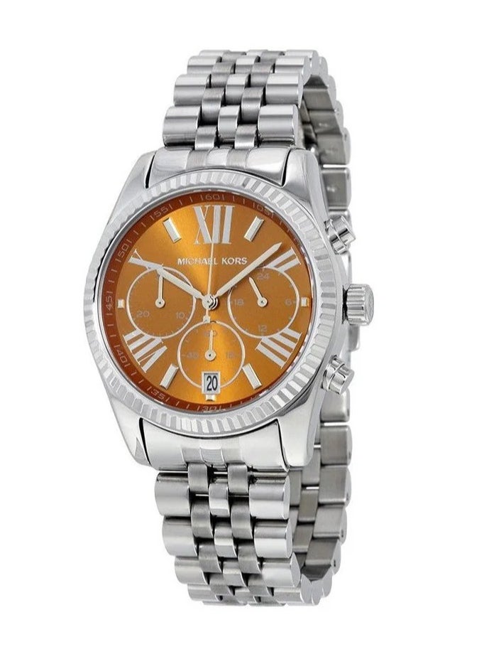 Michael Kors Lexington Chronograph Brown Dial Silver Steel Strap Watch For Women - MK6221