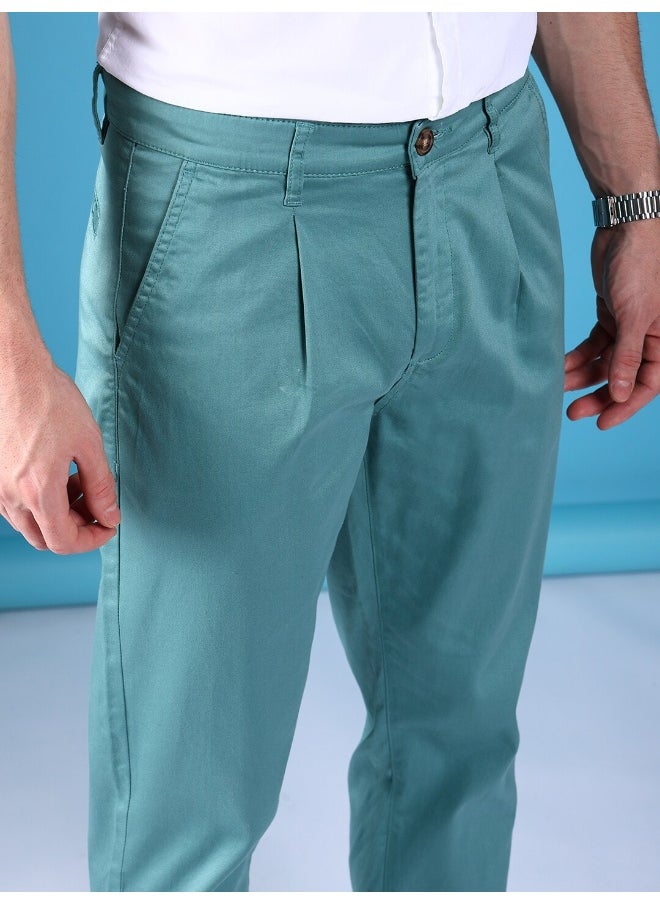 Oil Blue Men Slim Fit Casual Solid Regular Chinos