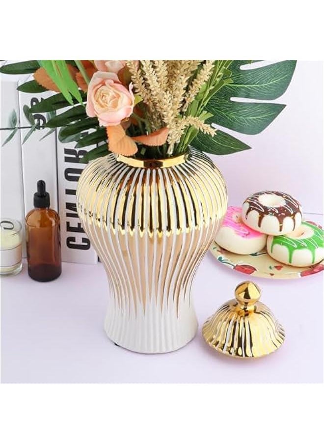 Decorative Ceramic Ginger Jar with Lid Storage Jar Table Centerpiece Vase for Flowers, 6.30x6.30x11.81inch