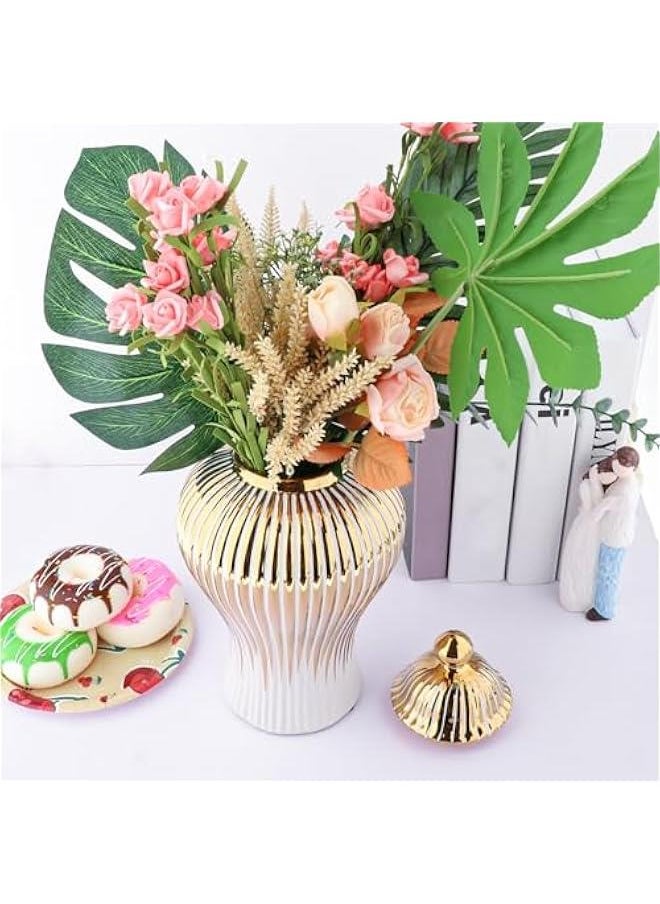 Decorative Ceramic Ginger Jar with Lid Storage Jar Table Centerpiece Vase for Flowers, 6.30x6.30x11.81inch