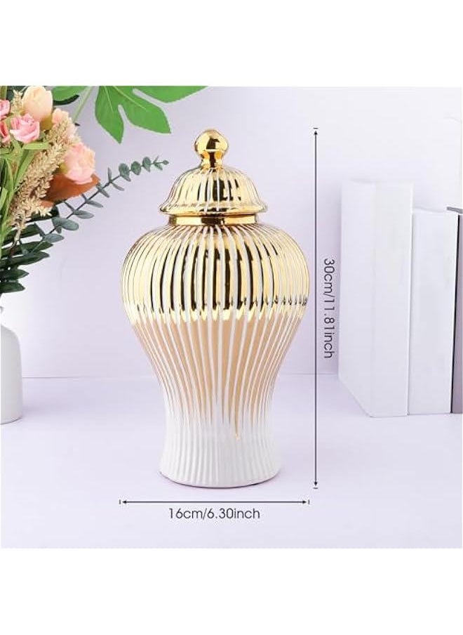 Decorative Ceramic Ginger Jar with Lid Storage Jar Table Centerpiece Vase for Flowers, 6.30x6.30x11.81inch