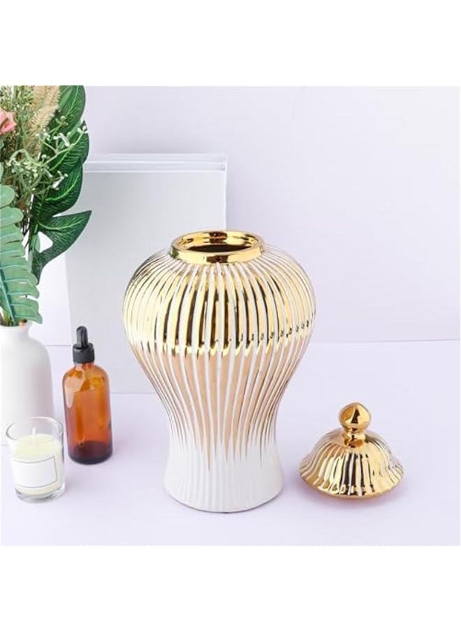 Decorative Ceramic Ginger Jar with Lid Storage Jar Table Centerpiece Vase for Flowers, 6.30x6.30x11.81inch