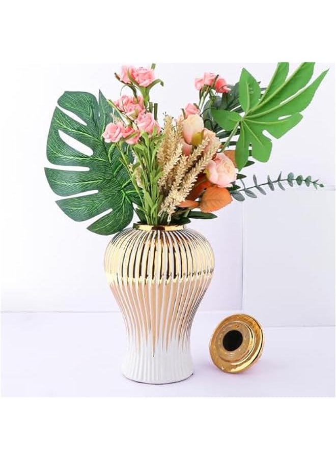 Decorative Ceramic Ginger Jar with Lid Storage Jar Table Centerpiece Vase for Flowers, 6.30x6.30x11.81inch