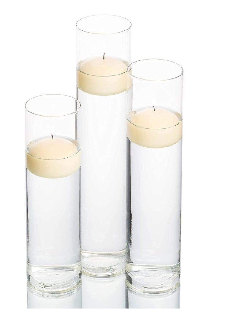 Glass Cylinder Vases Set of 3, Clear Floating Candle Holders, Different Heights for Wedding Centre piece and Home Decor