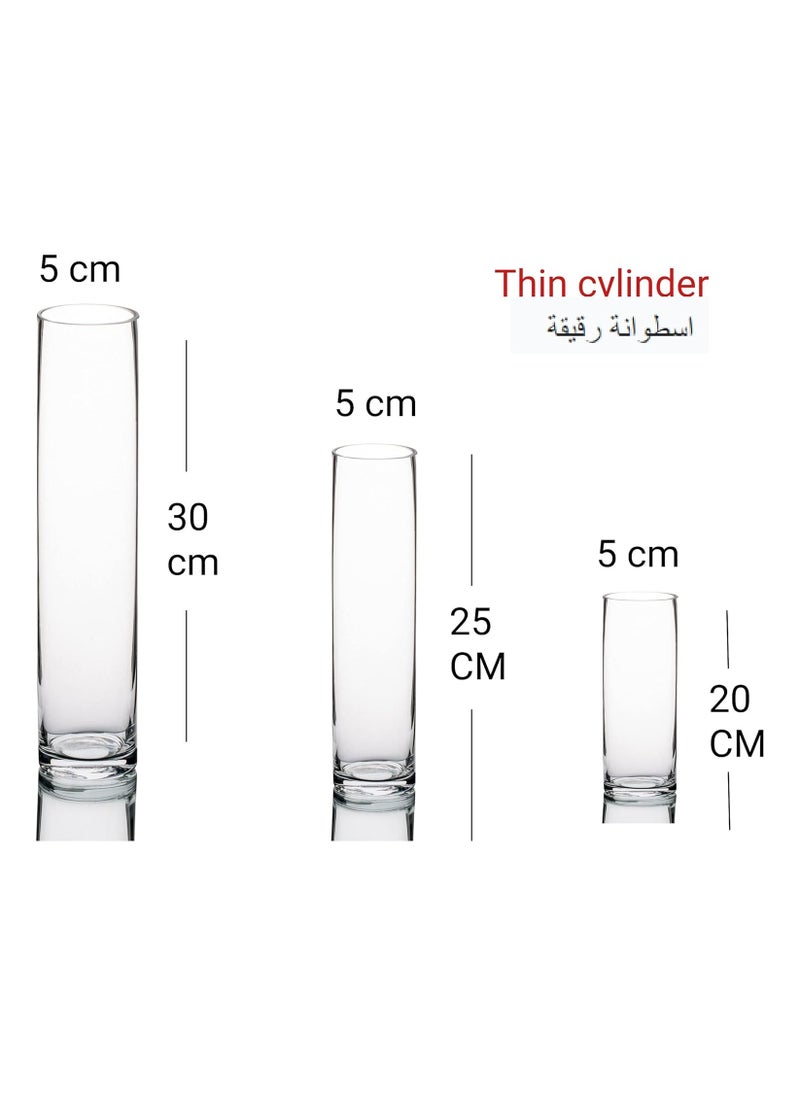 Glass Cylinder Vases Set of 3, Clear Floating Candle Holders, Different Heights for Wedding Centre piece and Home Decor