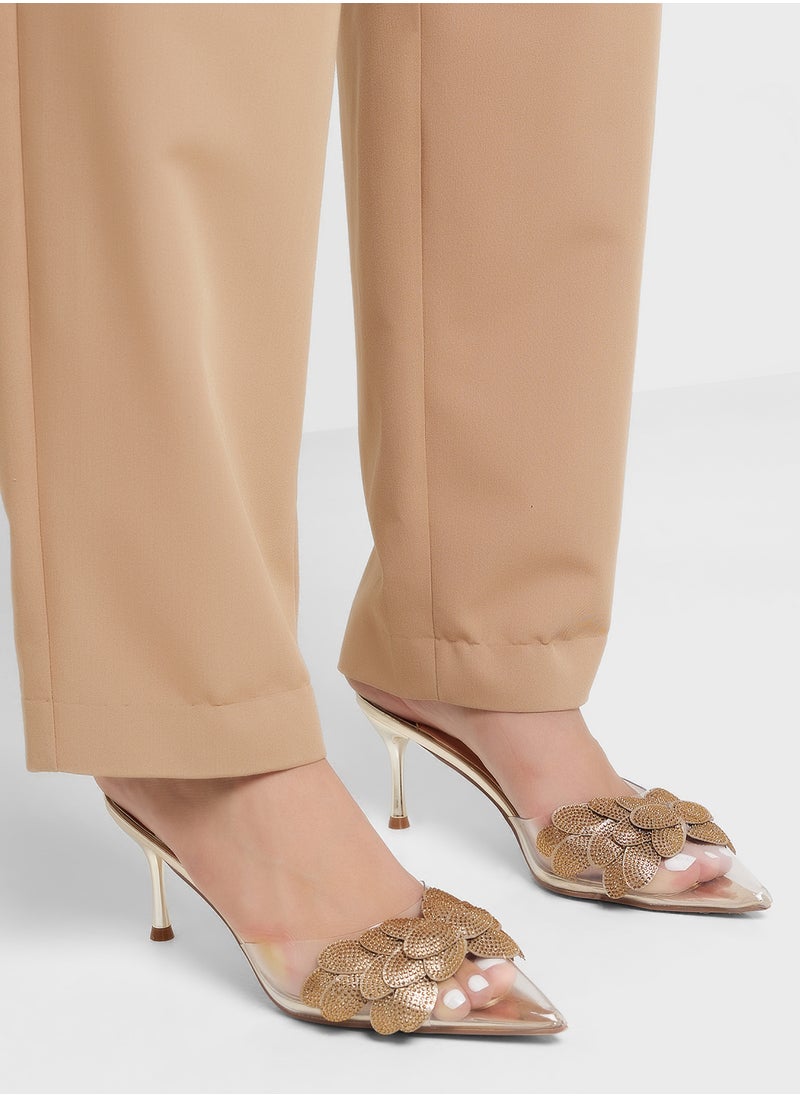 Diamante Clear Floral Mid Heel Pump