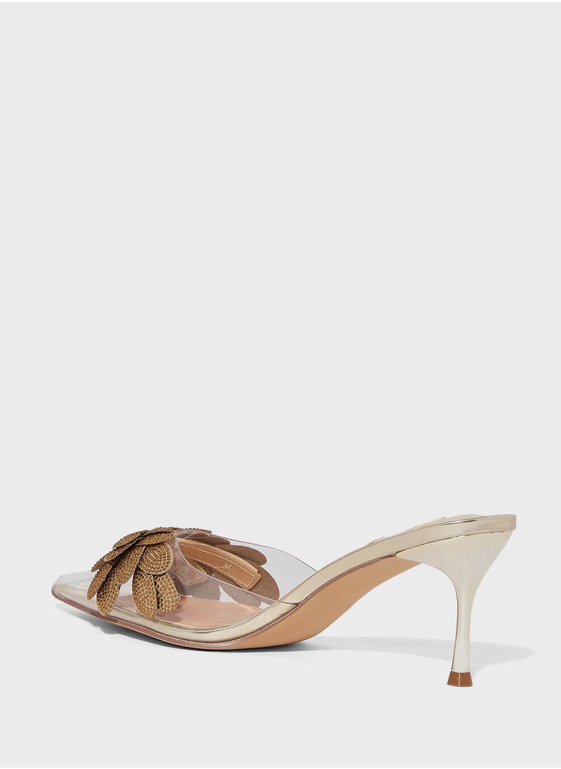 Diamante Clear Floral Mid Heel Pump
