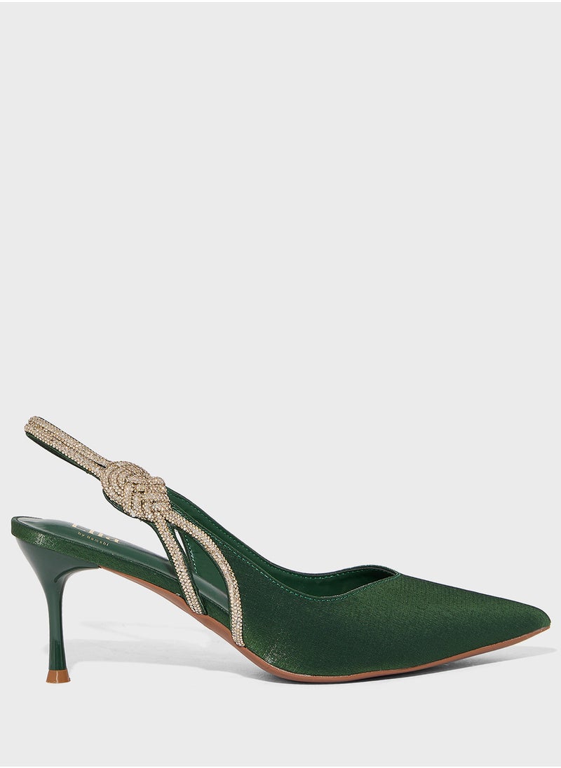 Diamante Sling Back Pointy Pump