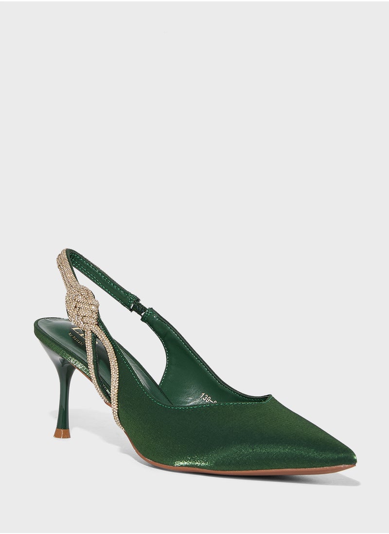 Diamante Sling Back Pointy Pump