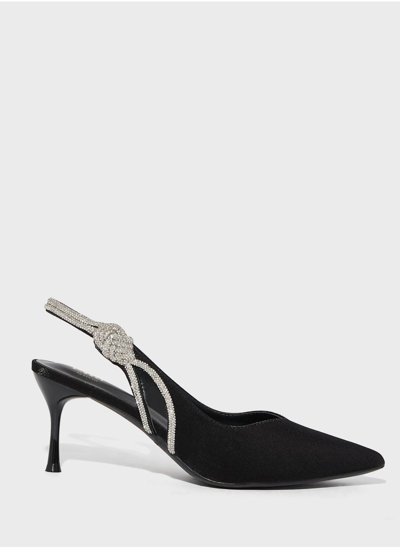 Diamante Sling Back Pointy Pump