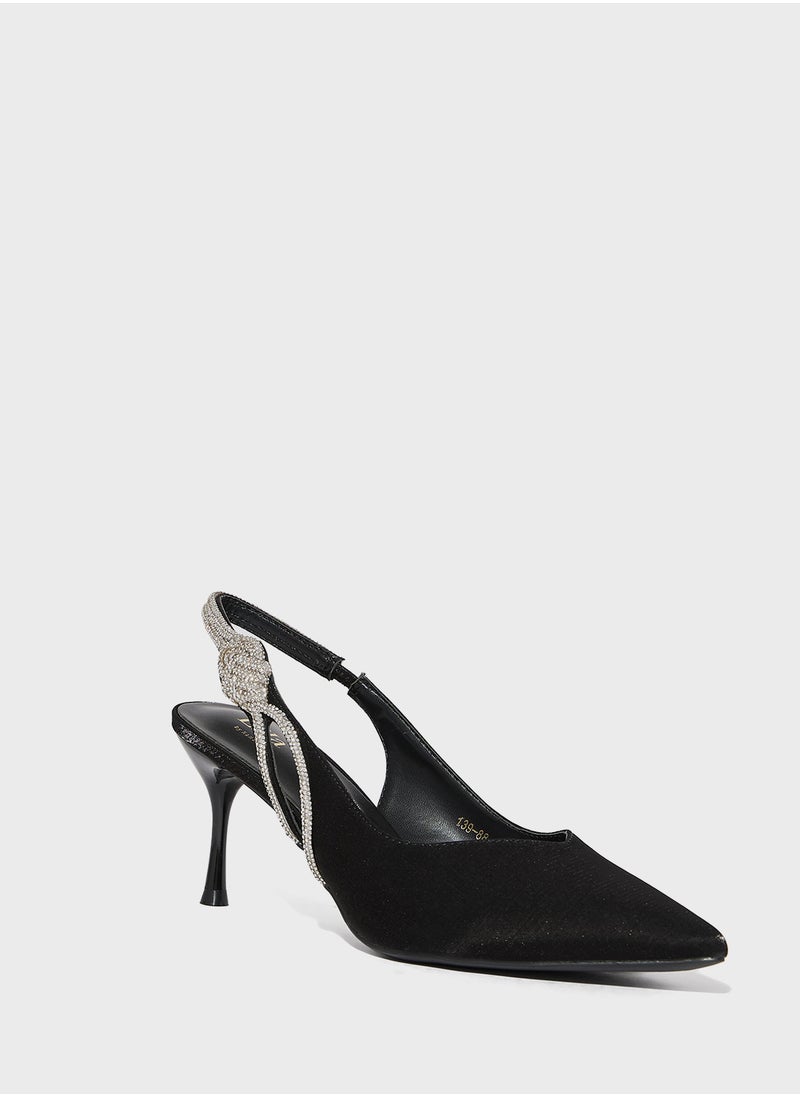 Diamante Sling Back Pointy Pump