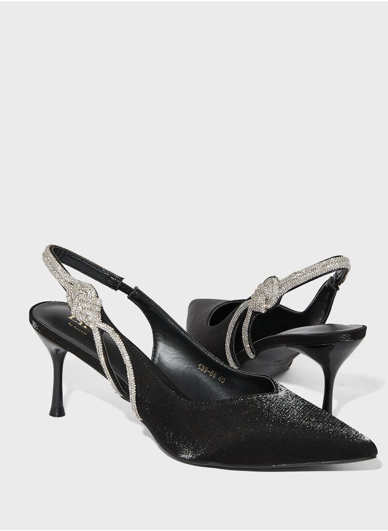 Diamante Sling Back Pointy Pump