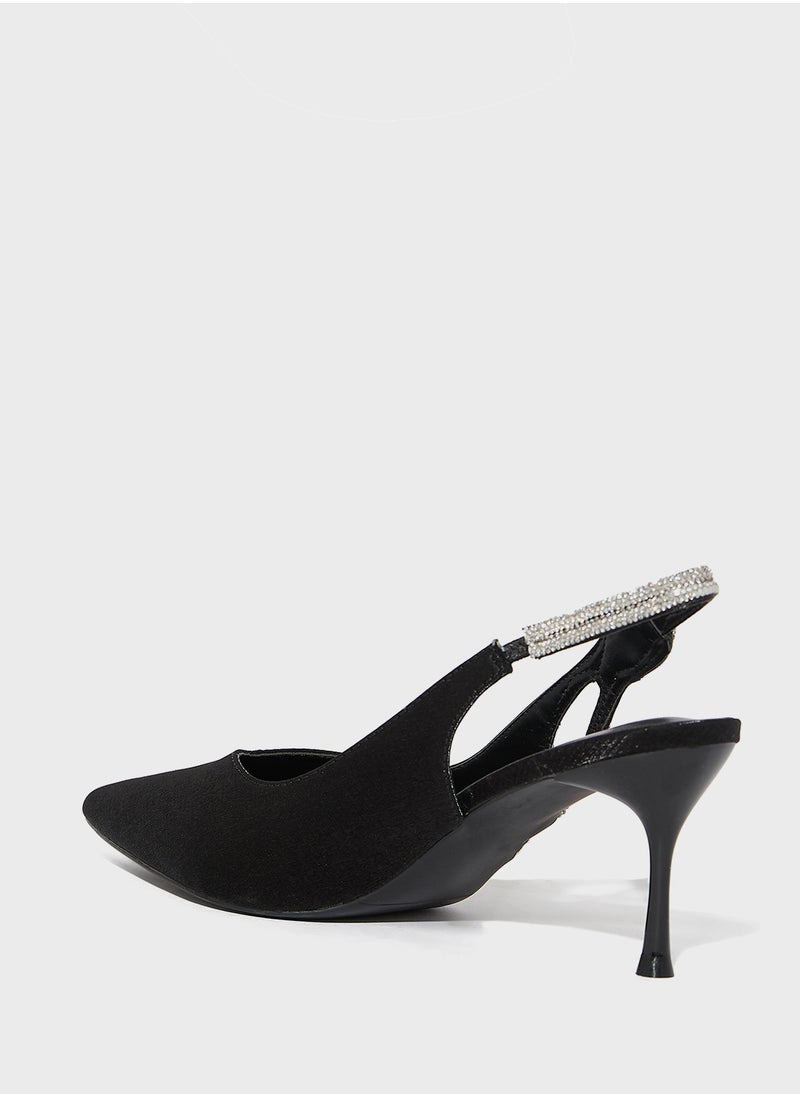 Diamante Sling Back Pointy Pump