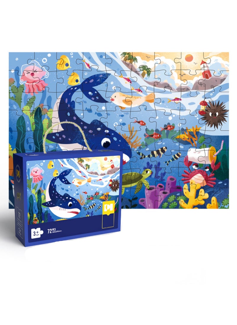 Cute Cartoon Children'S Jigsaw Puzzle Educational Toys, Children'S Gifts Birthday Sharing Souvenirs Gift Box Jigsaw Puzzle Educational Toys Kindergarten Gifts, Suitable For Children Over Three Years Old To Play (72 pieces of Ocean Crisis)