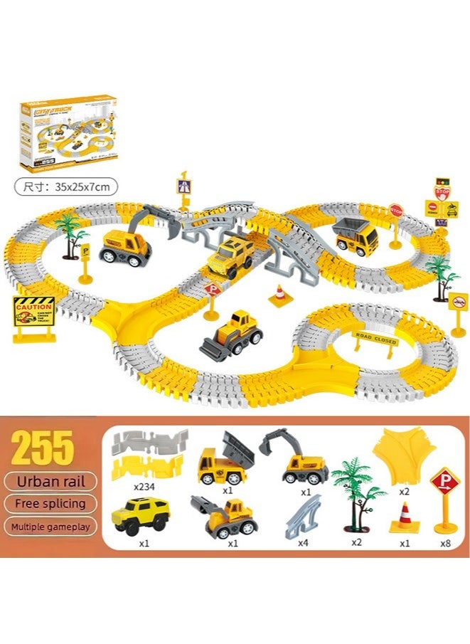 255 PCS Construction Race Tracks for Kids Boys Toys,4 Construction Cars Excavators Truck Toy, Engineering Gifts For 3-8 Year Old Boys Girls