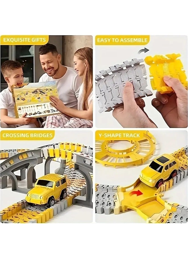 255 PCS Construction Race Tracks for Kids Boys Toys,4 Construction Cars Excavators Truck Toy, Engineering Gifts For 3-8 Year Old Boys Girls