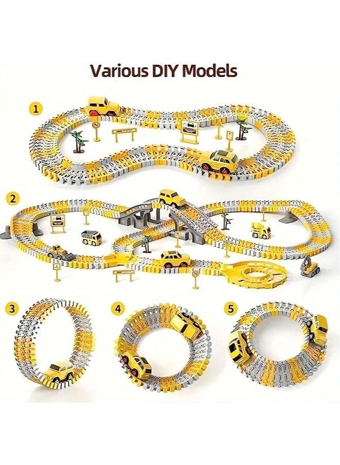 255 PCS Construction Race Tracks for Kids Boys Toys,4 Construction Cars Excavators Truck Toy, Engineering Gifts For 3-8 Year Old Boys Girls