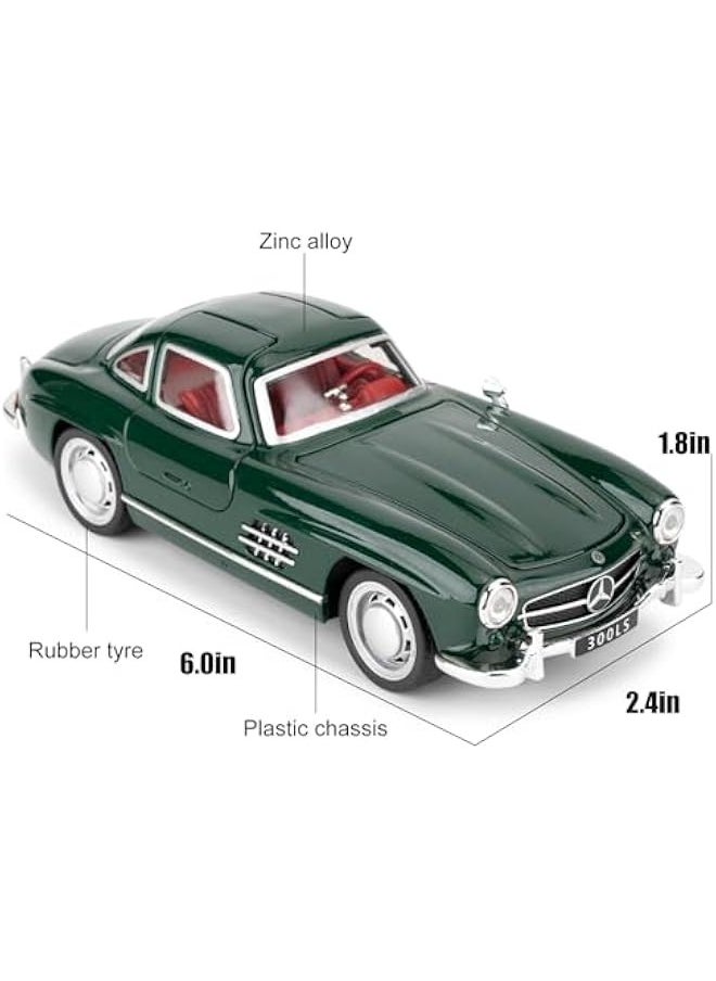 1955 Mercedes-Benz 300sl Vintage Car Model, 1/32 Toy Car with Sound and Light Function, Children's Toy Model Car with PullBack Function, Collector's Quality Model Car, Gift for Children (green)