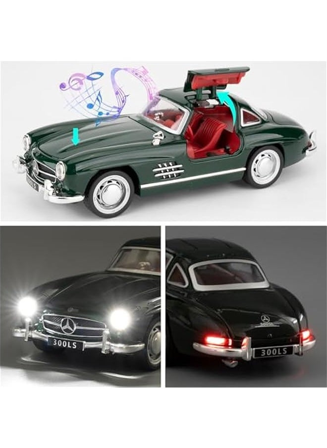 1955 Mercedes-Benz 300sl Vintage Car Model, 1/32 Toy Car with Sound and Light Function, Children's Toy Model Car with PullBack Function, Collector's Quality Model Car, Gift for Children (green)