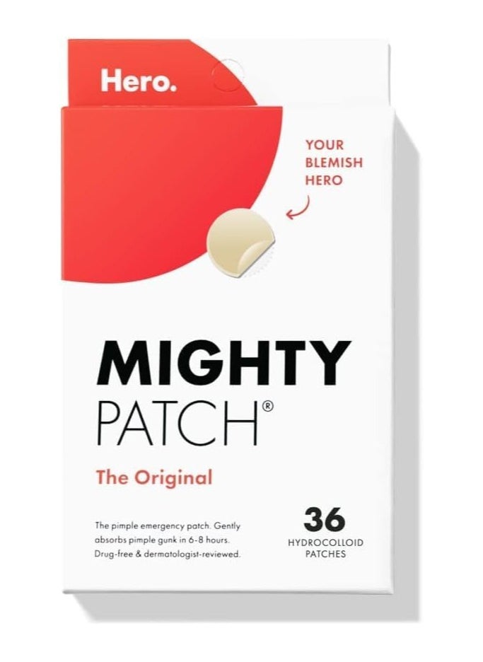 Mighty Patch, Original from Hero Cosmetics - Hydrocolloid Acne Pimple Patch for Covering Zits and Blemishes, Spot Stickers for Face and Skin (36 Count)