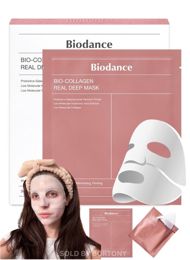 BIODANCE Bio-Collagen Real Deep Mask, Hydrating Overnight Mask, Pore Minimizing, Elasticity Improvement, 34g x4ea