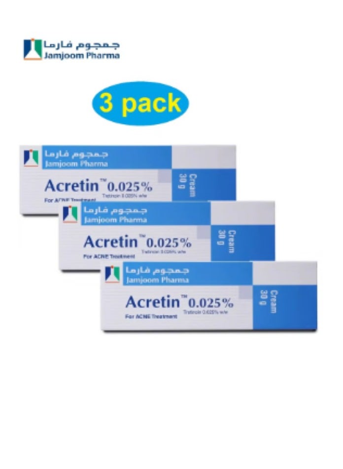 3 Pack of Acretin 0.025% Tretinoin Cream For Acne Treatment 30G