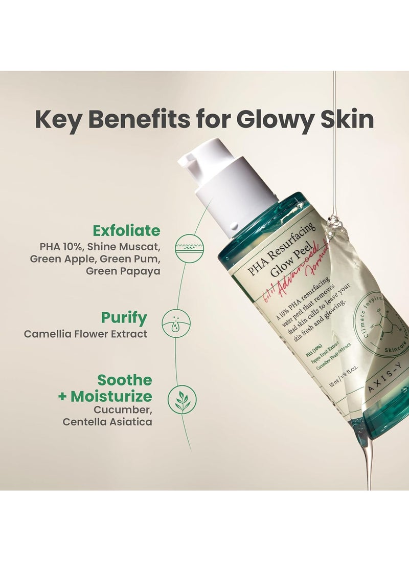 AXIS-Y PHA Resurfacing Glow Peel - 10% PHA Fruit Extract Mild Peeling Gel Exfoliator Pore Minimizer for Face - Vegan Korean Skin Care Glass Skin Face Peel for All Skin Types- 1.69 fl. oz.