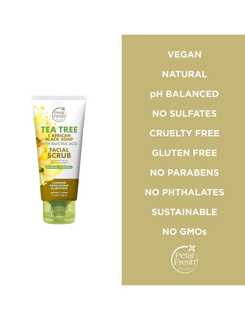 Petal Fresh Tea Tree & African Black Soap Facial Scrub, Pure Blemish Control, Clean Skincare, Natural Face Scrub, Daily Skincare, Vegan and Cruelty Free, 7 oz