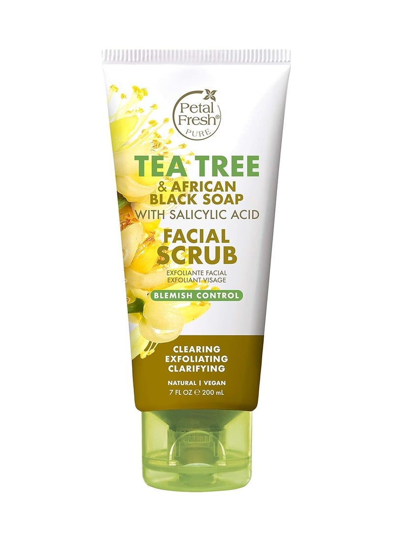 Petal Fresh Tea Tree & African Black Soap Facial Scrub, Pure Blemish Control, Clean Skincare, Natural Face Scrub, Daily Skincare, Vegan and Cruelty Free, 7 oz