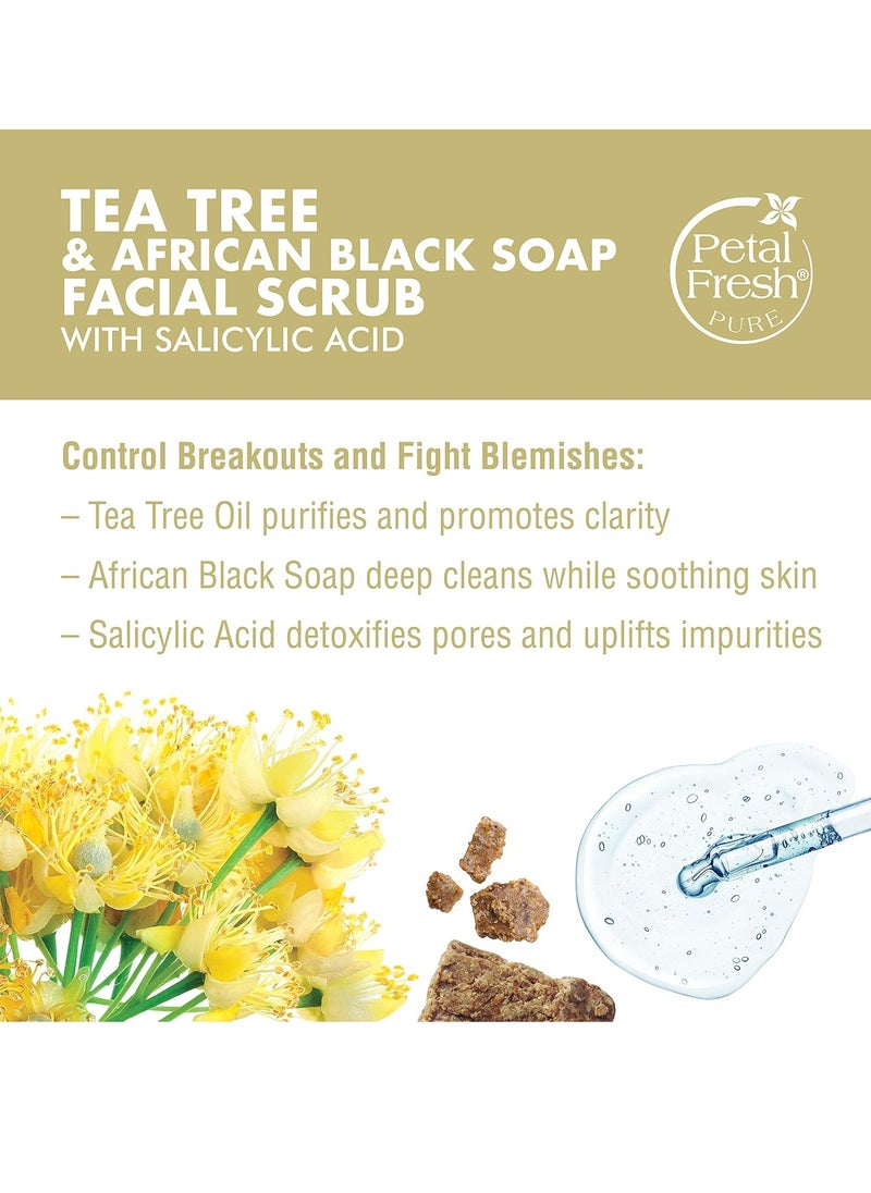 Petal Fresh Tea Tree & African Black Soap Facial Scrub, Pure Blemish Control, Clean Skincare, Natural Face Scrub, Daily Skincare, Vegan and Cruelty Free, 7 oz