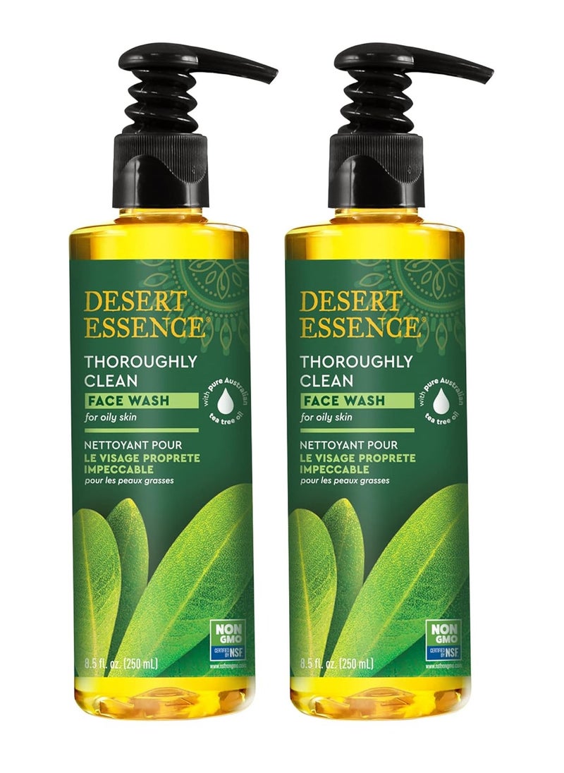 Desert Essence Thoroughly Clean Face Wash - Original - 8.5 Fl Oz - Pack of 2 - Tea Tree Oil - For Soft Radiant Skin - Gentle Cleanser - Extracts Of Goldenseal, Awapuhi, & Chamomile Essential Oils