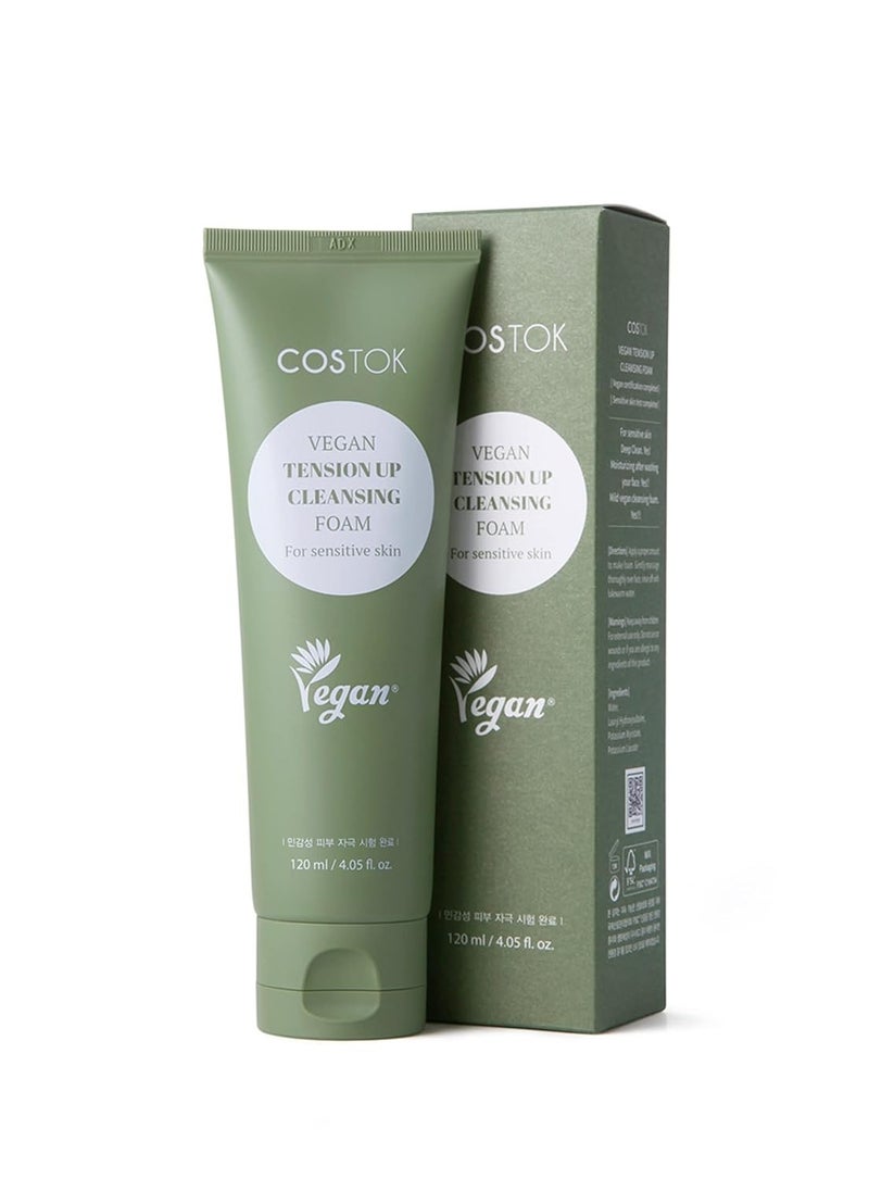 COSTOK Vegan Tension Up Cleansing Foam for sensitive skin 120ml 4.05oz. Refreshing Mild Daily Face Wash Cleanser Vegan Formula EWG Verified PEG Free Cruelty Free Gel Type Soy Ink Packaging