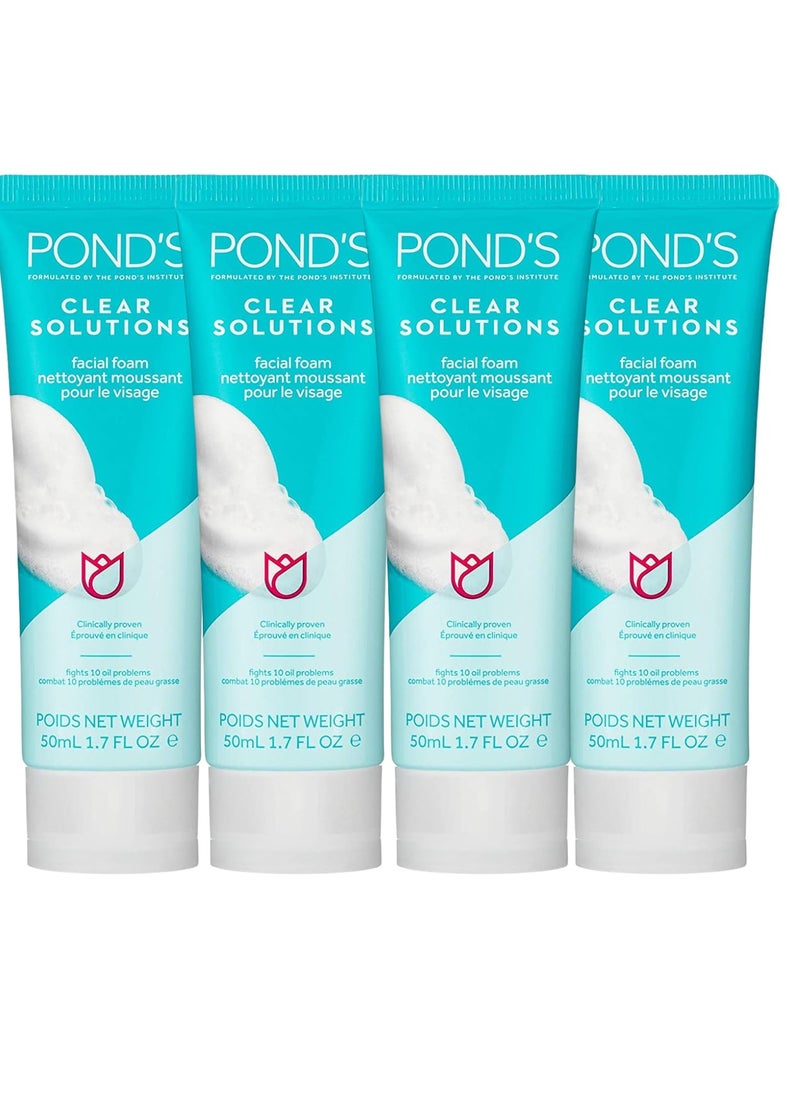 Pond's Clear Solution, Foaming Face Wash, Removes Excess Oil, Face Cleanser, 4-Pack of 1.07 Fl Oz Each