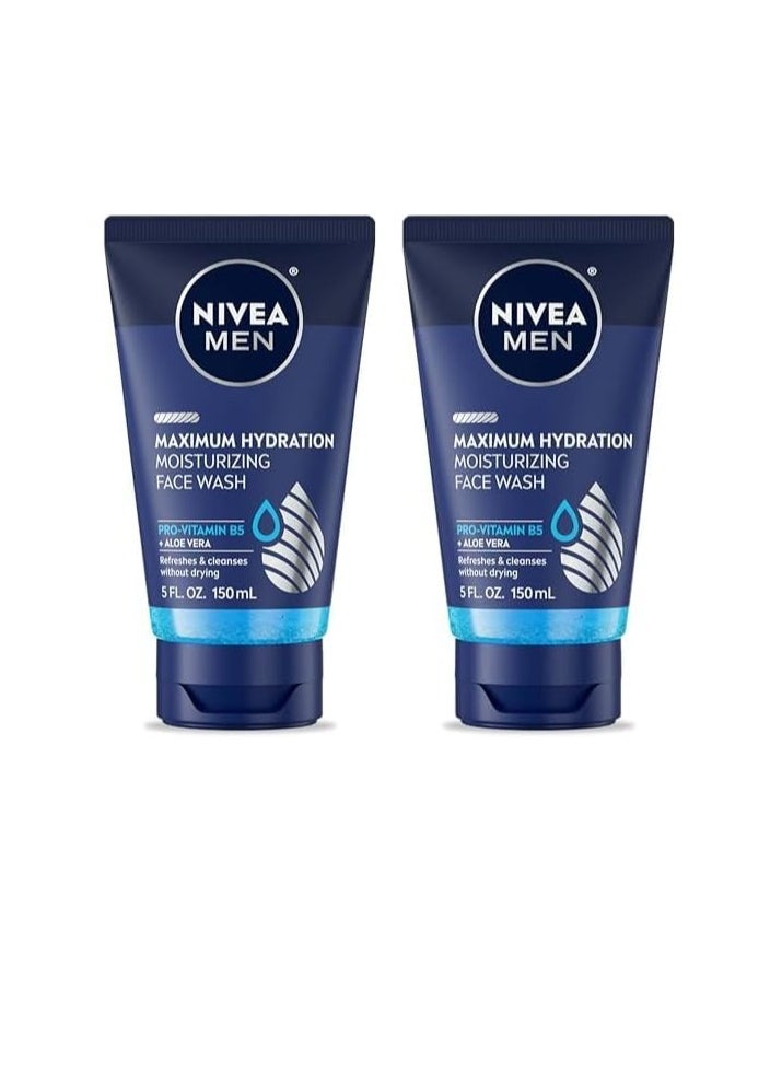 Nivea Men Maximum Hydration Moisturizing Face Wash with Aloe Vera, 5 Fl Oz Tube (Pack of 2)