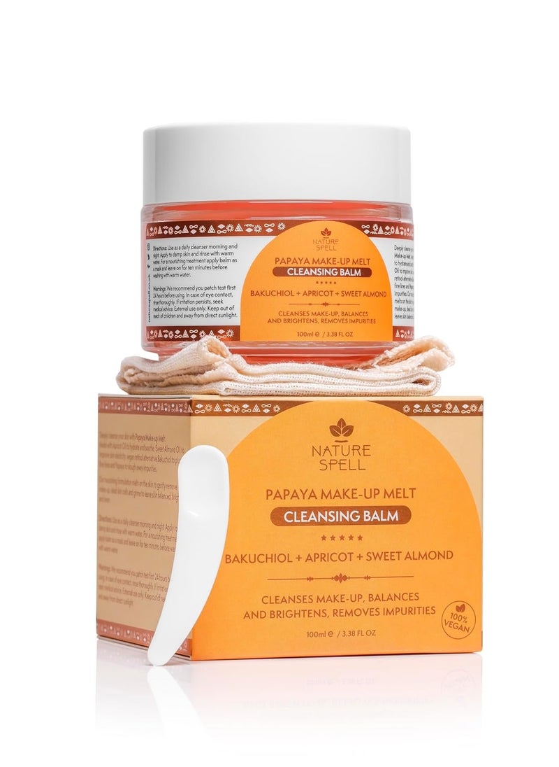 Nature Spell Papaya Cleansing Balm, Makeup Remover For All Skin Types, with Muslin Cloth and Applicator, 3.38 Fl Oz