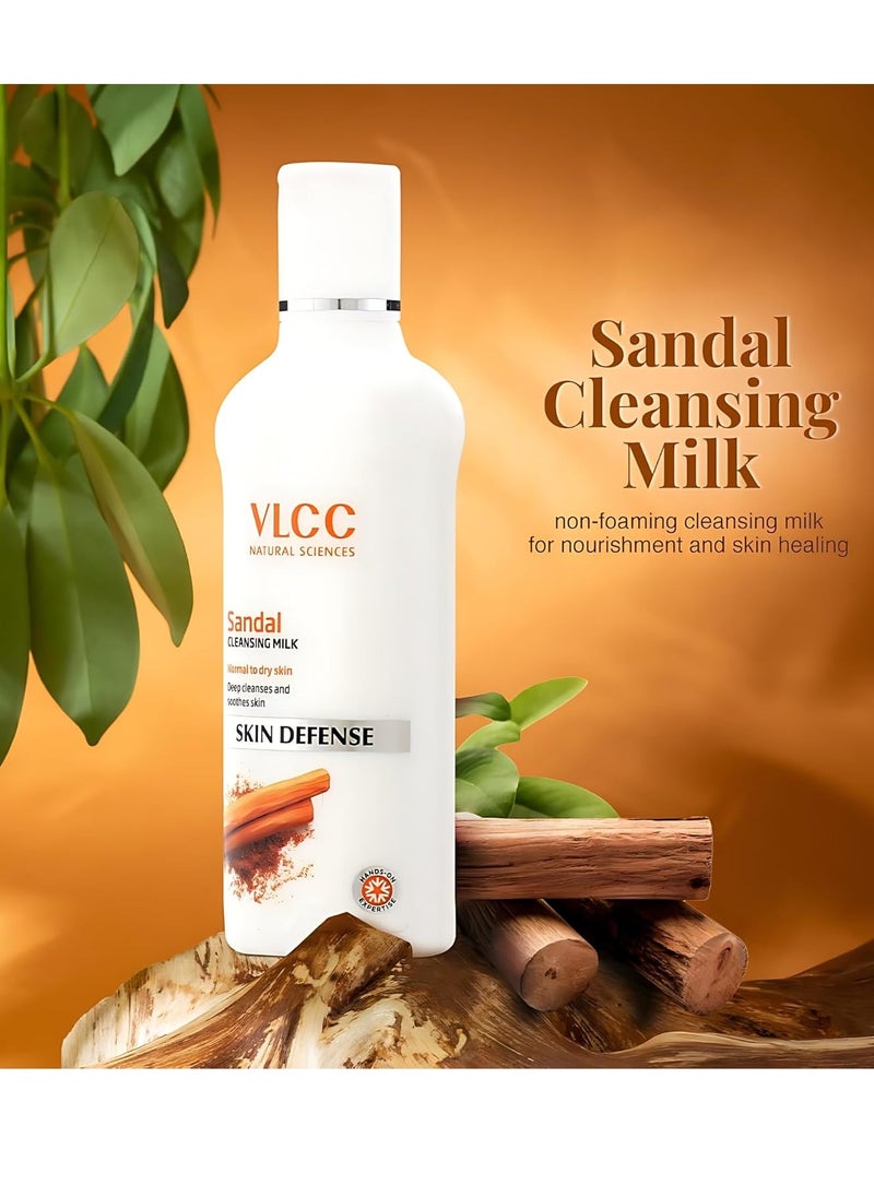 VLCC Natural Sandal Cleansing Milk for Normal to Dry Skin | Gently Removes Make Up & Impurities | Deeply Cleanses and Soothes Skin | Non-Foaming | 3.38 Fl Oz/100 ml