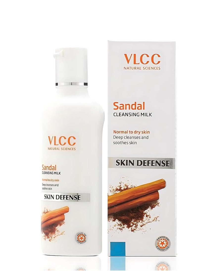 VLCC Natural Sandal Cleansing Milk for Normal to Dry Skin | Gently Removes Make Up & Impurities | Deeply Cleanses and Soothes Skin | Non-Foaming | 3.38 Fl Oz/100 ml