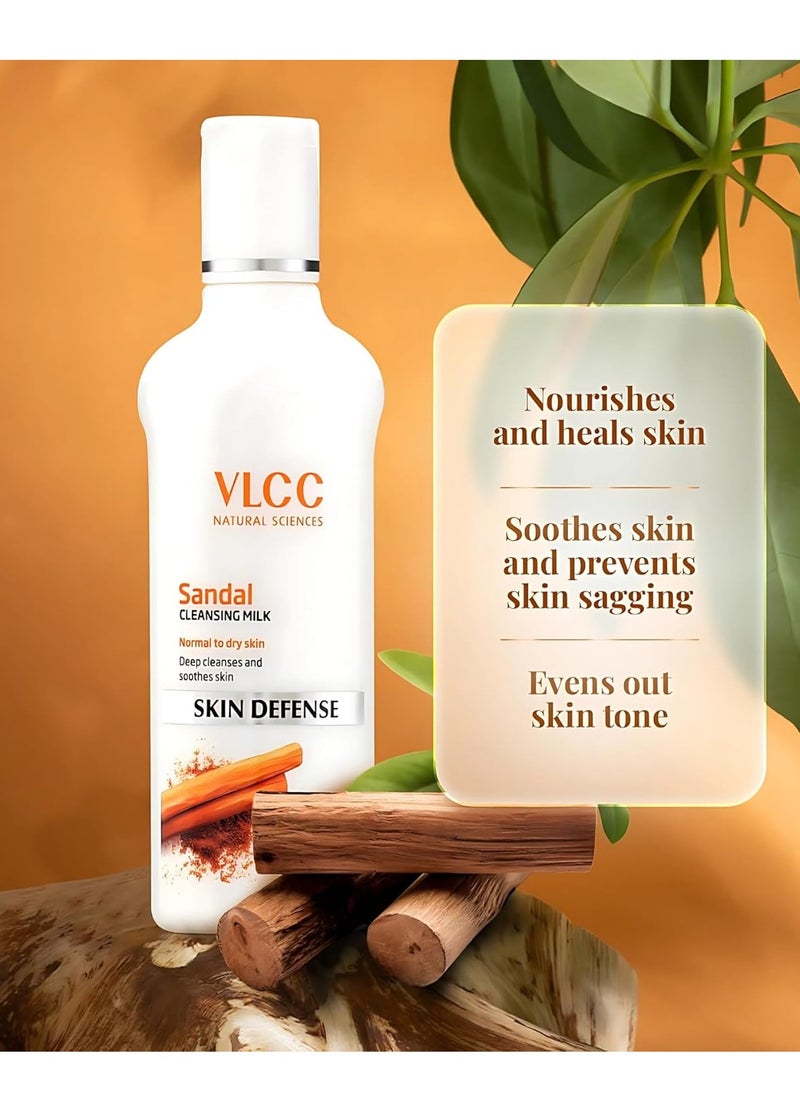 VLCC Natural Sandal Cleansing Milk for Normal to Dry Skin | Gently Removes Make Up & Impurities | Deeply Cleanses and Soothes Skin | Non-Foaming | 3.38 Fl Oz/100 ml