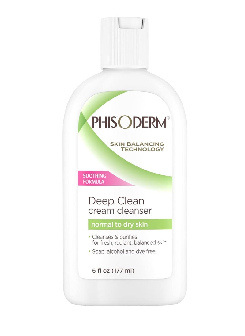 pHisoderm Deep Clean Cream Cleanser for Normal to Dry Skin, 6 fl oz Bottle (Pack of 6)