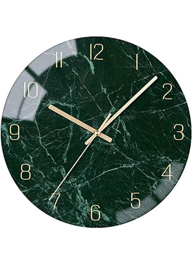 Glass Wall Clock Silent Non Ticking Wall Clock- 12 Inch Quality Quartz Battery Operated Round Easy to Read Home/Office/Classroom/School Clock (Dark Green)