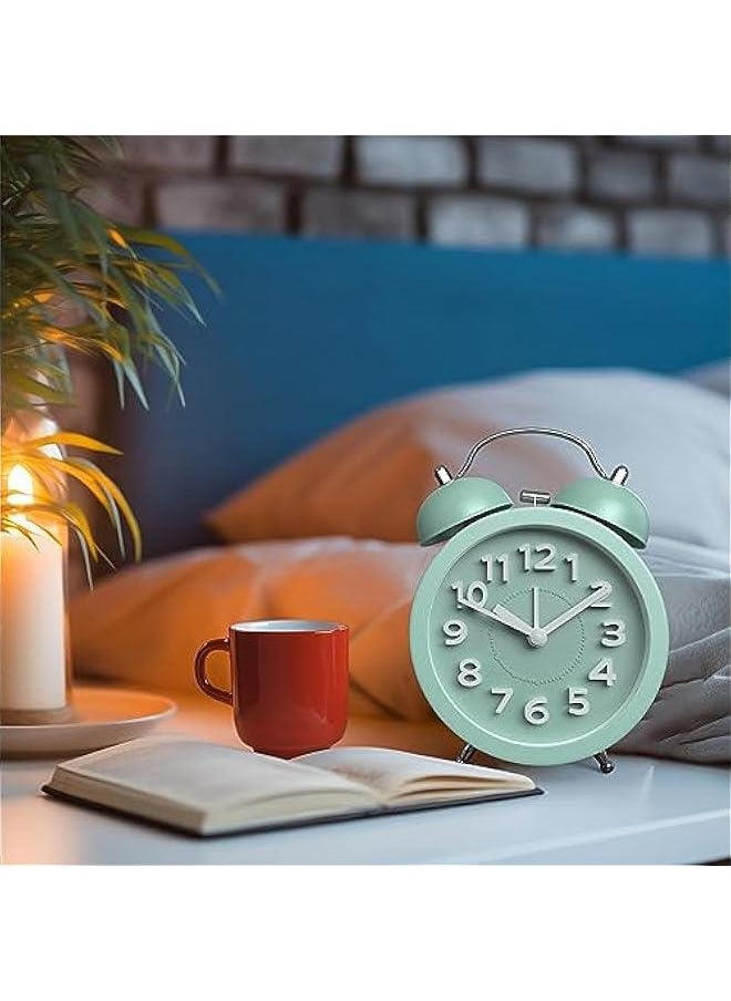 Twin Bell Alarm Clock Loud Alarm Clock for Heavy Sleepers Bedrooms, Analog Alarm Clock, Small Alarm Clock, Retro Design for Kids, Battary Operation, 3 inch, Mint Green