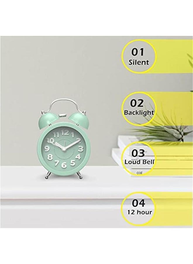 Twin Bell Alarm Clock Loud Alarm Clock for Heavy Sleepers Bedrooms, Analog Alarm Clock, Small Alarm Clock, Retro Design for Kids, Battary Operation, 3 inch, Mint Green